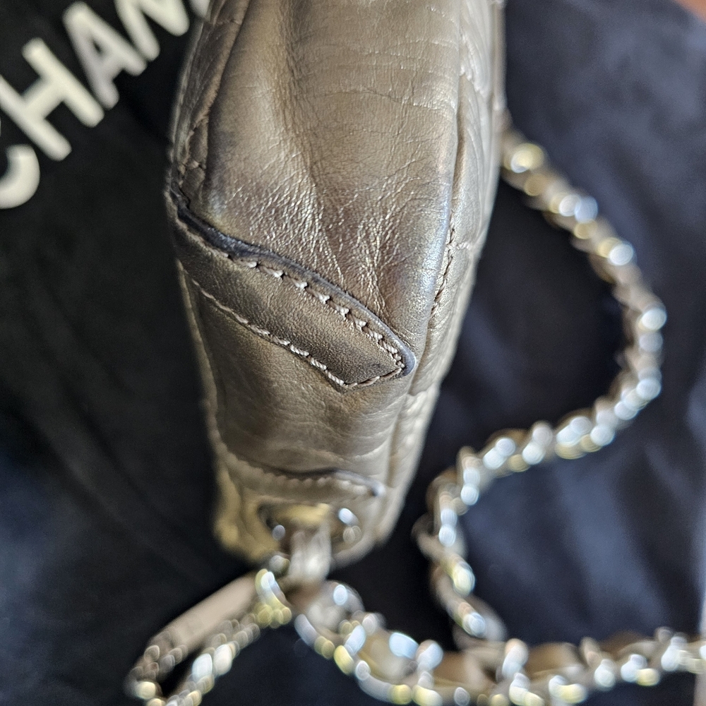 Chanel Vintage Metallic Aged Calfskin Quilted Cotton Club Pochette in Gold - Picture 15 of 16